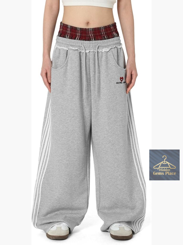 Baggy Wide Leg Sweatpants Double Elastic Waisted Streetwear Y2k Casual Trousers